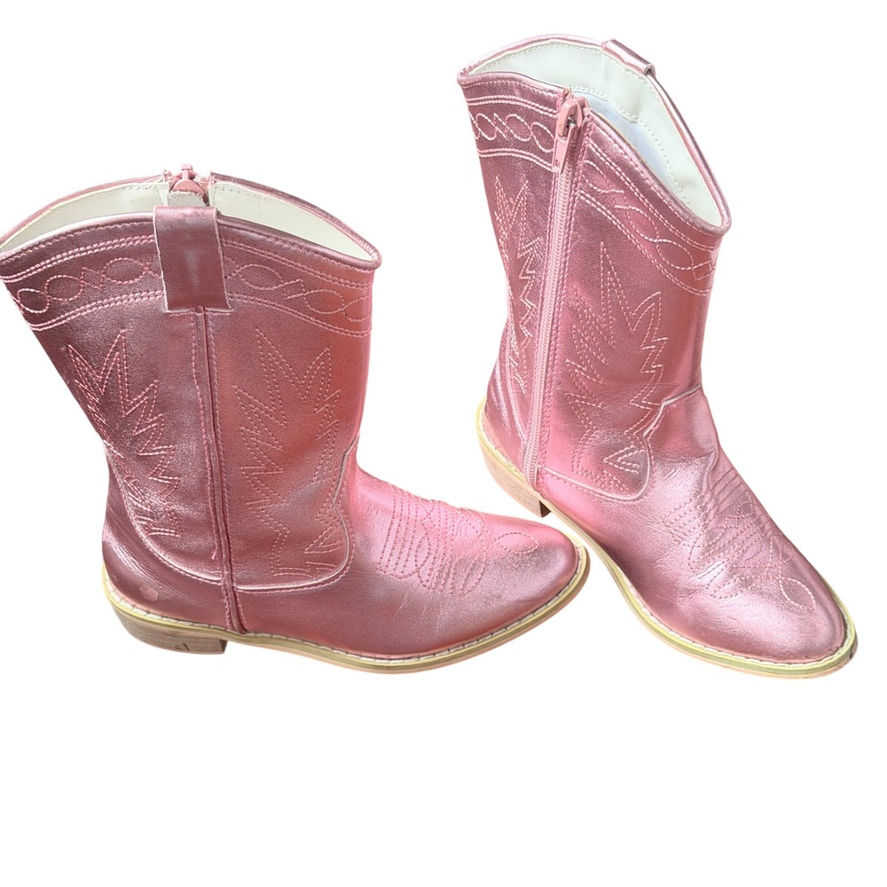 Love & Grow Clothing Co Metallic Pink Cowboy Boots Girls 11 Zipup Western Boho